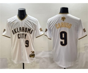 Men's Oklahoma City Thunder #9 Alex Caruso White Gold 2025 Finals Vapor Stitched Baseball Jersey