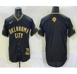 Men's Oklahoma City Thunder Blank Black Gold 2025 Finals Vapor Stitched Baseball Jersey