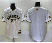 Men's Oklahoma City Thunder Blank White Gold 2025 Finals Vapor Stitched Baseball Jersey