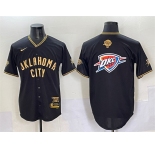Men's Oklahoma City Thunder Team Big Logo Black Gold 2025 Finals Vapor Stitched Baseball Jersey
