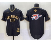 Men's Oklahoma City Thunder Team Big Logo Black Gold 2025 Finals Vapor Stitched Baseball Jersey