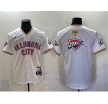 Men's Oklahoma City Thunder Team Big Logo White 2025 Finals Vapor Stitched Baseball Jersey