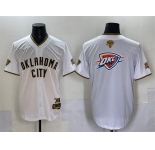 Men's Oklahoma City Thunder Team Big Logo White Gold 2025 Finals Vapor Stitched Baseball Jersey