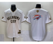 Men's Oklahoma City Thunder Team Big Logo White Gold 2025 Finals Vapor Stitched Baseball Jersey