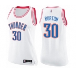 Women's Oklahoma City Thunder #30 Deonte Burton Swingman White Pink Fashion Basketball Jersey