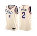 Men Nike Philadelphia 76ers #2 Moses Malone Authentic Cream NBA Jersey - City Edition