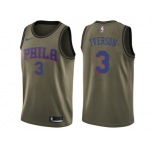 Men Nike Philadelphia 76ers #3 Allen Iverson Green Salute to Service NBA Swingman Jersey