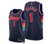Men Philadelphia 76ers #1 James Harden 2022 City Edition Navy Jersey