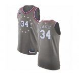 Men's Nike Philadelphia 76ers #34 Charles Barkley Authentic Gray NBA Jersey - City Edition