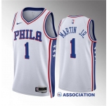 Men's Philadelphia 76ers #1 Kenyon Martin Jr White Association Edition Stitched Jersey