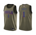 Men's Philadelphia 76ers #1 Mike Scott Swingman Green Salute to Service Basketball Jersey