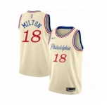 Men's Philadelphia 76ers #18 Shake Milton Swingman Cream Basketball Jersey -2019-20 City Edition