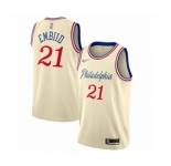 Men's Philadelphia 76ers #21 Joel Embiid Swingman Cream Basketball Jersey 2019-20 City Edition