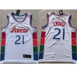 Men's Philadelphia 76ers #21 Joel Embiid White 2024 25 City Edition Stitched Jersey