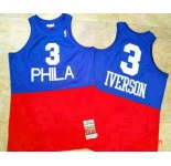 Men's Philadelphia 76ers #3 Allen Iverson 2003-04 Blue Red Hardwood Classics Soul AU Jersey