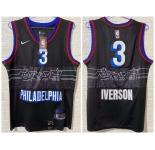 Men's Philadelphia 76ers #3 Allen Iverson NEW Black Nike 2021 Swingman City Edition Jersey