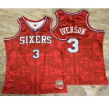 Men's Philadelphia 76ers #3 Allen Iverson Red Snakeskin Hardwood AU Throwback Jersey
