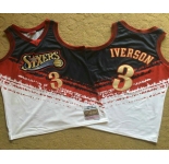 Men's Philadelphia 76ers #3 Allen Iverson White With Black Independence Day 1997-98 Hardwood Classics Soul AU Throwback Jersey