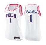 Women's Nike Philadelphia 76ers #1 Justin Anderson Swingman White Pink Fashion NBA Jersey