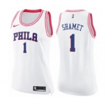 Women's Nike Philadelphia 76ers #1 Landry Shamet Swingman White Pink Fashion NBA Jersey