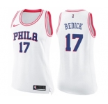 Women's Nike Philadelphia 76ers #17 JJ Redick Swingman White Pink Fashion NBA Jersey