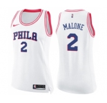 Women's Nike Philadelphia 76ers #2 Moses Malone Swingman White Pink Fashion NBA Jersey