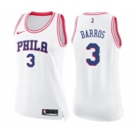 Women's Nike Philadelphia 76ers #3 Dana Barros Swingman White Pink Fashion NBA Jersey