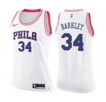 Women's Nike Philadelphia 76ers #34 Charles Barkley Swingman White Pink Fashion NBA Jersey