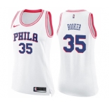 Women's Nike Philadelphia 76ers #35 Trevor Booker Swingman White Pink Fashion NBA Jersey