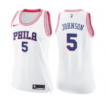 Women's Nike Philadelphia 76ers #5 Amir Johnson Swingman White Pink Fashion NBA Jersey