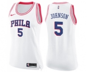 Women's Nike Philadelphia 76ers #5 Amir Johnson Swingman White Pink Fashion NBA Jersey