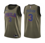 Youth Nike Philadelphia 76ers #3 Allen Iverson Swingman Green Salute to Service NBA Jersey