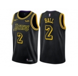 Men Nike Los Angeles Lakers #2 Lonzo Ball Authentic Black City Edition NBA Jersey