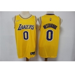 Men's Los Angeles Lakers #0 Russell Westbrook Yellow 75th Anniversary Diamond 2021 Stitched Jersey