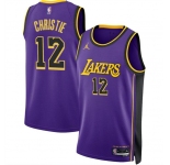 Men's Los Angeles Lakers #12 Max Christie Purple 2024 Statement Edition Stitched Basketball Jersey