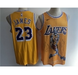 Men's Los Angeles Lakers #23 LeBron James Gold Skeleton fashion Edition Basketball Jersey