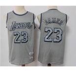 Men's Los Angeles Lakers #23 LeBron James Gray Throwback Stitched Basketball Jersey