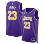 Men's Los Angeles Lakers #23 LeBron James Purple 2025 Statement Edition Stitched Basketball Jersey