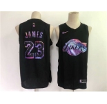 Men's Los Angeles Lakers #23 LeBron James Swingman Black Rainbow edition Basketball Jersey