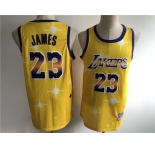 Men's Los Angeles Lakers #23 LeBron James Swingman Gold starry Sky edition Basketball Jersey
