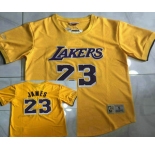 Men's Los Angeles Lakers #23 Lebron James Yellow Short Sleeved AU Throwback Jersey