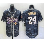 Men's Los Angeles Lakers #24 Kobe Bryant Black Camo With Patch Cool Base Stitched Baseball Jersey1