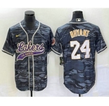 Men's Los Angeles Lakers #24 Kobe Bryant Black Camo With Patch Cool Base Stitched Baseball Jersey2