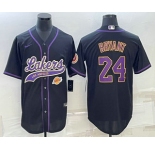 Men's Los Angeles Lakers #24 Kobe Bryant Black With Patch Cool Base Stitched Baseball Jerseys