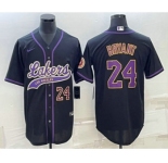 Men's Los Angeles Lakers #24 Kobe Bryant Number Black With Patch Cool Base Stitched Baseball Jersey