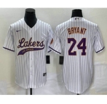 Men's Los Angeles Lakers #24 Kobe Bryant White Pinstripe With Patch Cool Base Stitched Baseball Jersey1
