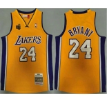 Men's Los Angeles Lakers #24 Kobe Bryant Yellow Champion Patch 2009-10 Hardwood Classics Soul Swingman Throwback Jersey