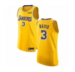 Men's Los Angeles Lakers #3 Anthony Davis Authentic Gold Basketball Jersey - Icon Edition