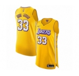 Men's Los Angeles Lakers #33 Kareem Abdul-Jabbar Authentic Gold 2019-20 City Edition Basketball Jersey