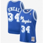 Men's Los Angeles Lakers #34 Shaquille O'Neal Authentic Blue Throwback Basketball Jersey